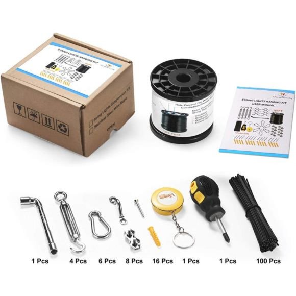 String Light Hanging Kit,Guide Wire for Outdoor String Lights, with 164 Ft Nylon - Picture 6 of 6